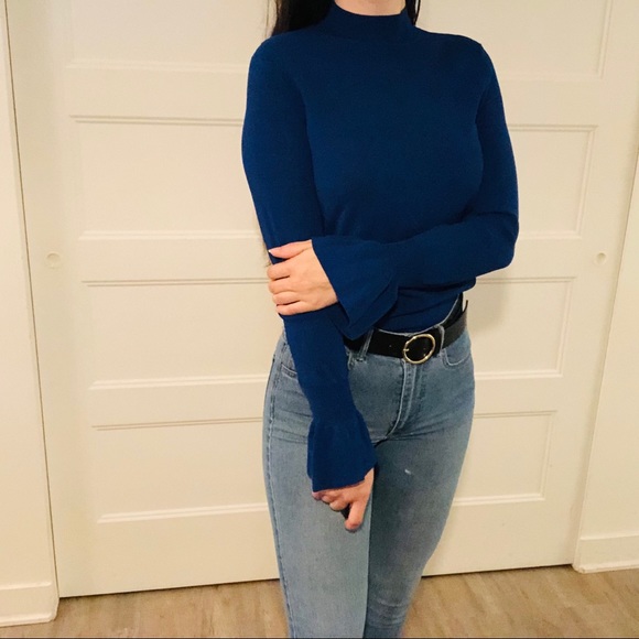 H&M | Blue High Neck Long Sleeve Shirt - Picture 2 of 10
